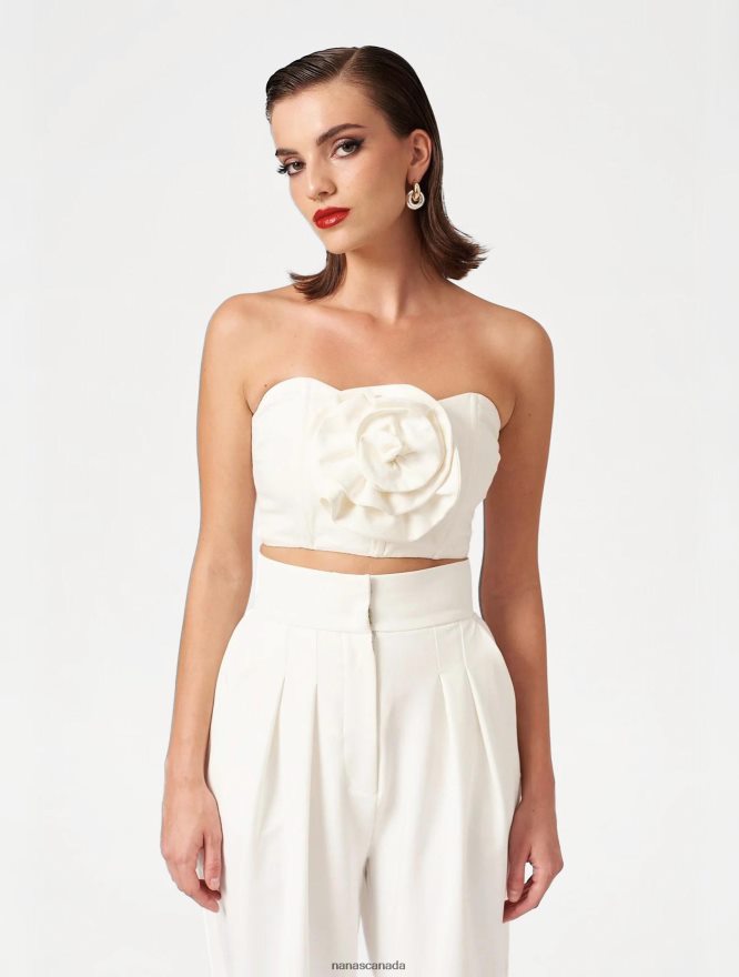 Nana's Canada Ecru Denim Midnight Crop Top V06HD2109