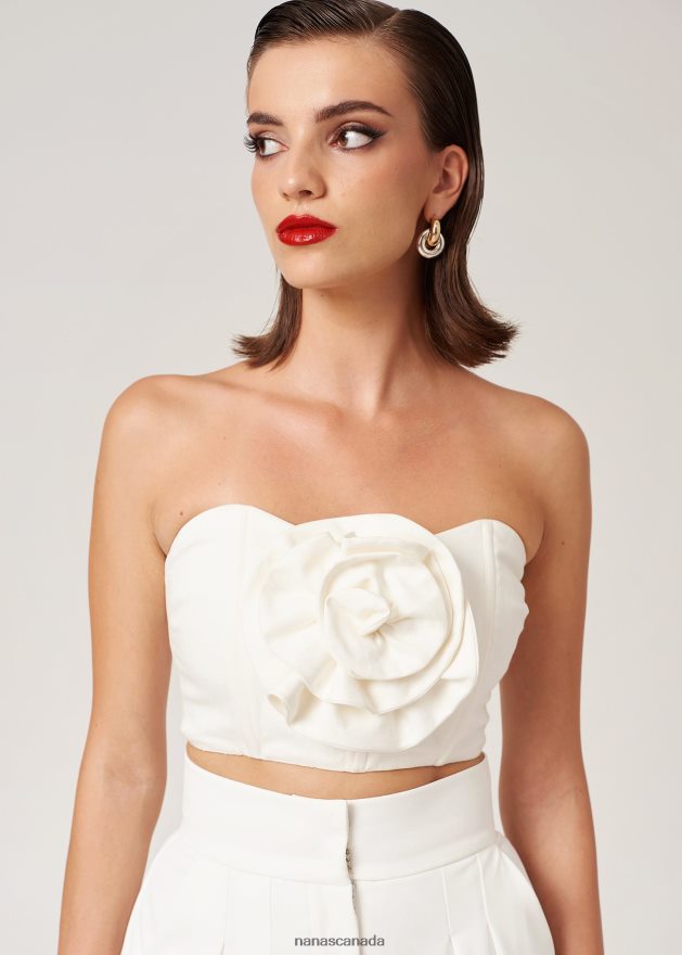 Nana's Canada Ecru Denim Midnight Crop Top V06HD2109