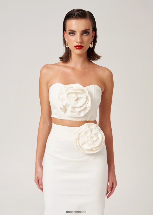 Nana's Canada Ecru Denim Midnight Crop Top V06HD2109