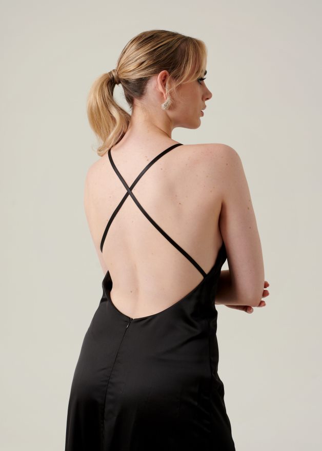 Nana's Canada Black Azzurra Maxi Dress Satin V06HD211