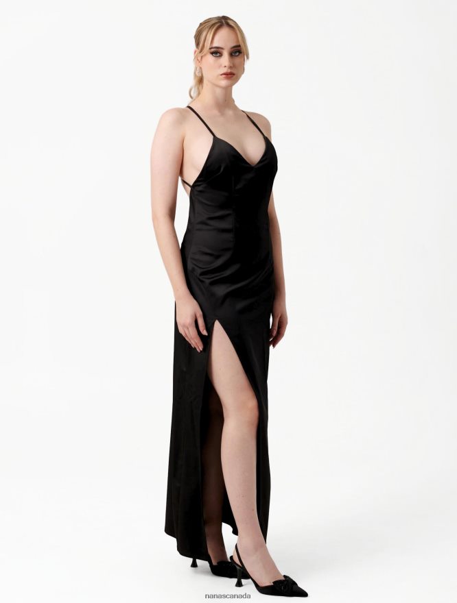 Nana's Canada Black Azzurra Maxi Dress Satin V06HD211