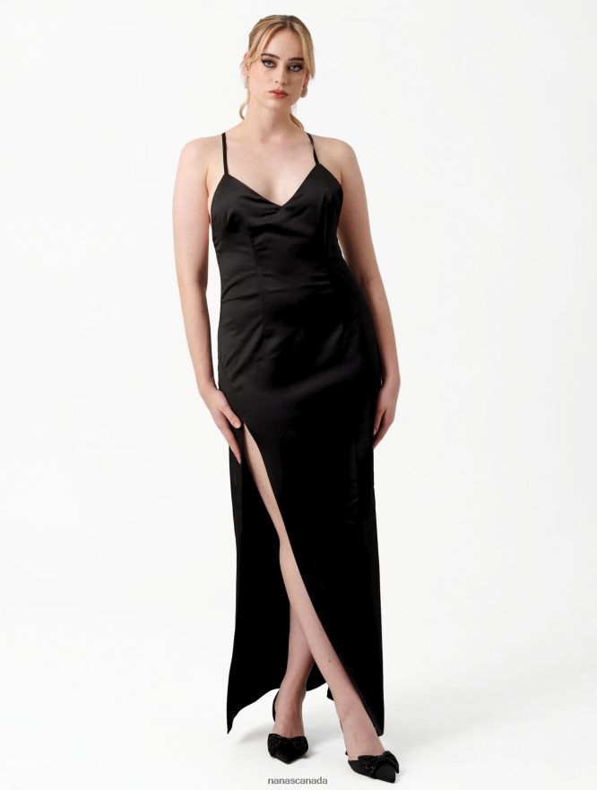Nana's Canada Black Azzurra Maxi Dress Satin V06HD211