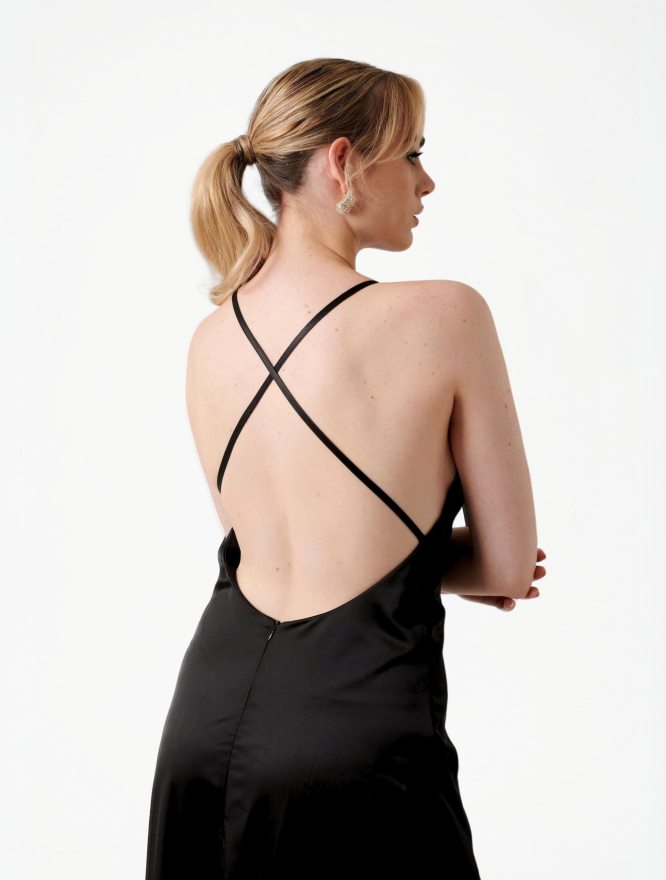 Nana's Canada Black Azzurra Maxi Dress Satin V06HD211