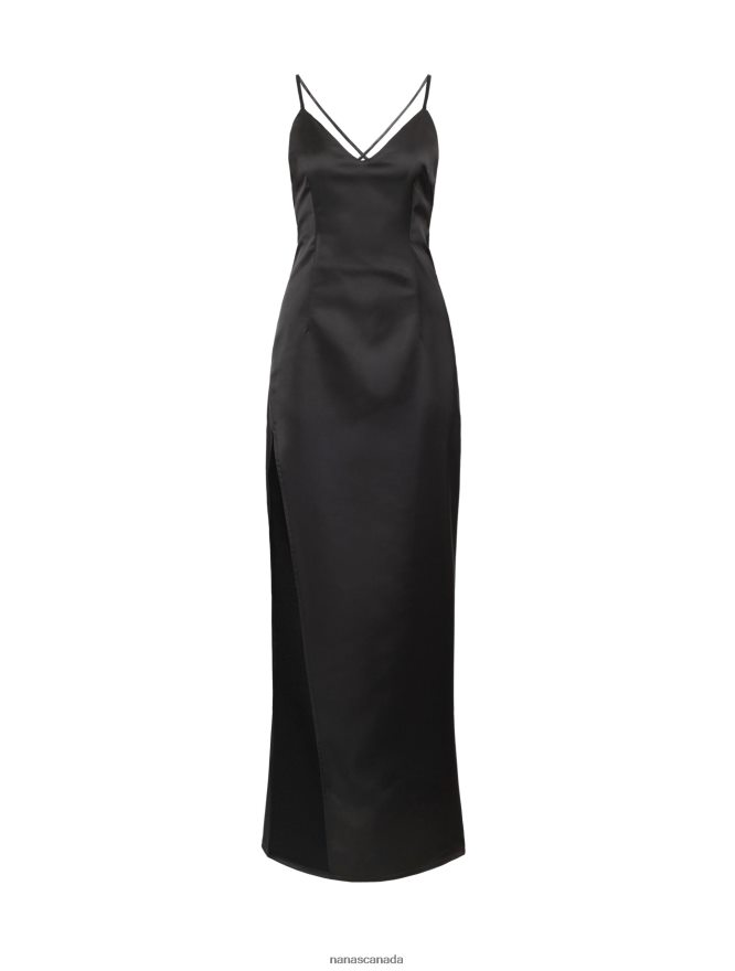 Nana's Canada Black Azzurra Maxi Dress Satin V06HD211