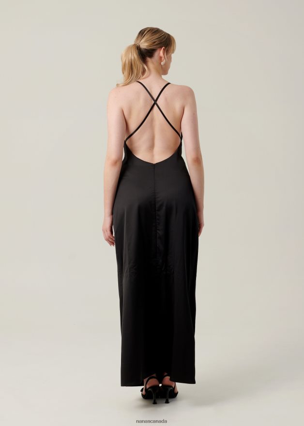 Nana's Canada Black Azzurra Maxi Dress Satin V06HD211
