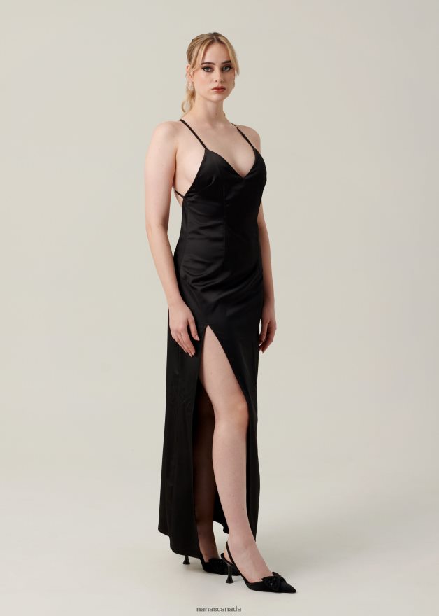 Nana's Canada Black Azzurra Maxi Dress Satin V06HD211