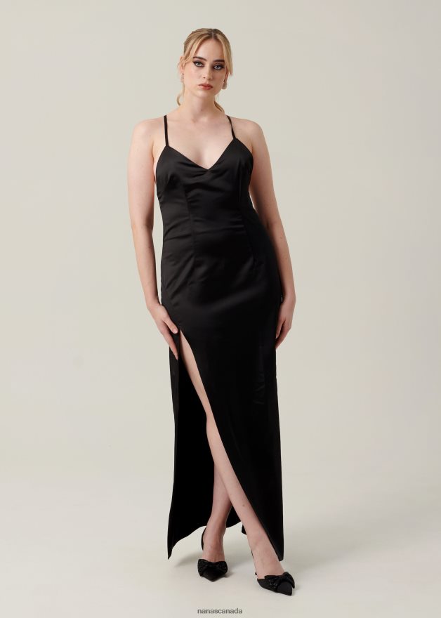 Nana's Canada Black Azzurra Maxi Dress Satin V06HD211