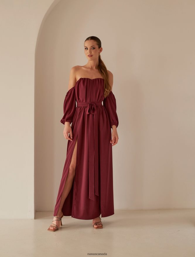 Nana's Canada Classic Burgundy Xenia Maxi Dress V06HD260
