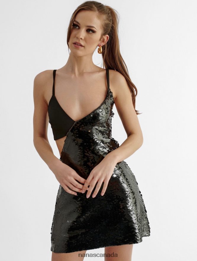 Nana's Canada Black Samantha Sequin Mini Dress V06HD230